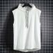 2025 New Style Sleeveless Vest Top Men's Casual T-shirt Pure Color Hooded Sweater Lace-up Hip-hop Sports Shirt_viptrois.com