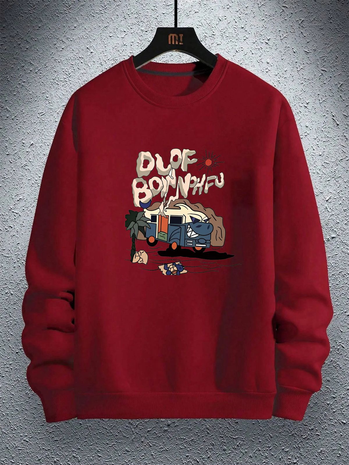 Men's Loose Casual Fashionable Cartoon Car Pattern Printed Round Neck Long Sleeved Sweatshirt For Autumn And Winter_viptrois.com