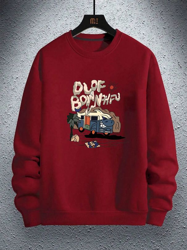 Men's Loose Casual Fashionable Cartoon Car Pattern Printed Round Neck Long Sleeved Sweatshirt For Autumn And Winter_viptrois.com