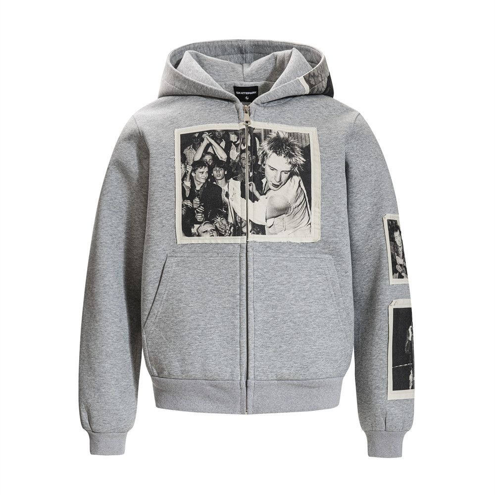 American Style Character Image Patch Hooded Cardigan Sweatshirt Men, Loose Fit Streetwear Trendy Brand Sports Hoodie_viptrois.com