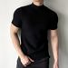 Men's Slim Fit High Collar T-Shirt Small Knitted Sweater With Elastic Short Sleeves Thin Breathable Bottoming Shirt_viptrois.com