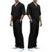 New Summer Sports Suit For Men Solid Color Lapel Short Sleeve Top And Pants Casual Two-Piece Set_viptrois.com