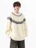 Pure Nordic Fair Isle Cable Knit Pullover For Men Korean Style Lazy Chic Jacquard Round Neck Raglan Sweater_viptrois.com