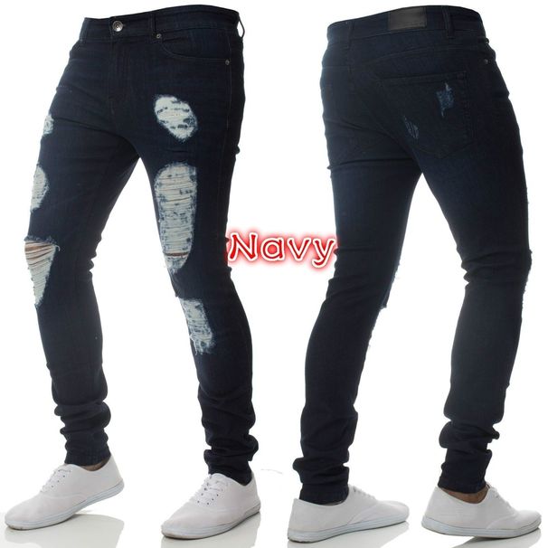 Men's Clothing New Denim Men's Pants Hole Trend Black Slim High Waist Jeans For Men_viptrois.com