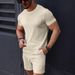 Men's Jacquard Knit Short Sleeve Polo & Shorts Set - Solid Color Summer Casual Outfit_viptrois.com
