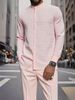 Men's Long Sleeved Shirt Set Y2 Ethnic Style Stand Collar Fashionable Striped Print New Autumn Collection_viptrois.com