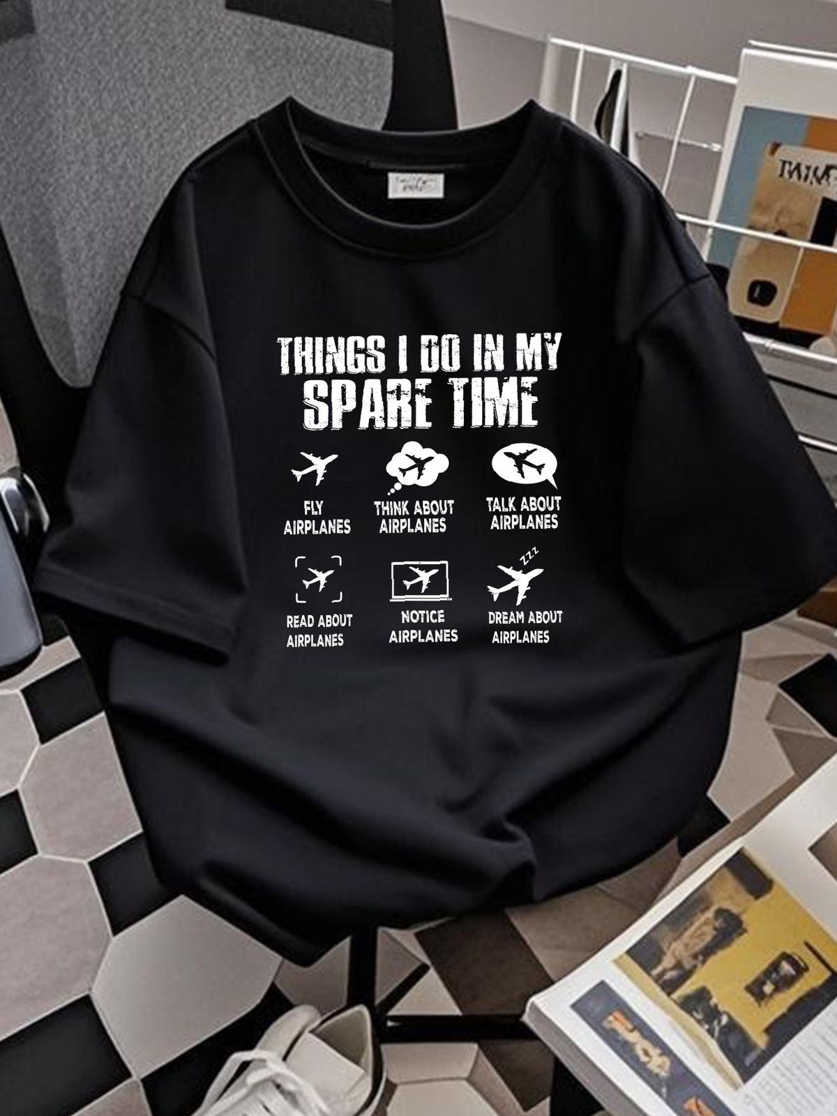 BEST TO BUY Pilot Things I Do In My Spare Time Funny Airplane Pilot Gift T-Shirt Top For Everyday Wear Graphic Casual Unisex Comfortable Stretched_viptrois.com