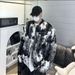 Men's Clothing Winter black and white contrast tie dye gradient retro plush jacket coat trendy fashion warm fur coat men_viptrois.com