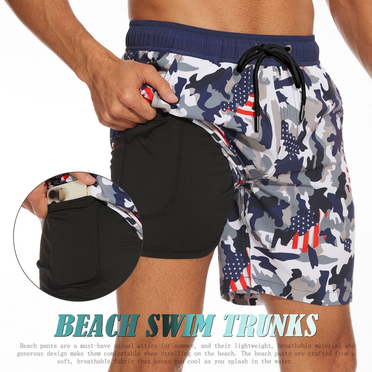 Summer New Style Men's Short Pants, Fashionable Beach Pants For Vacation, Men's Large Size, Four-cornered, Made Of Milk Silk With Lining Inside_viptrois.com