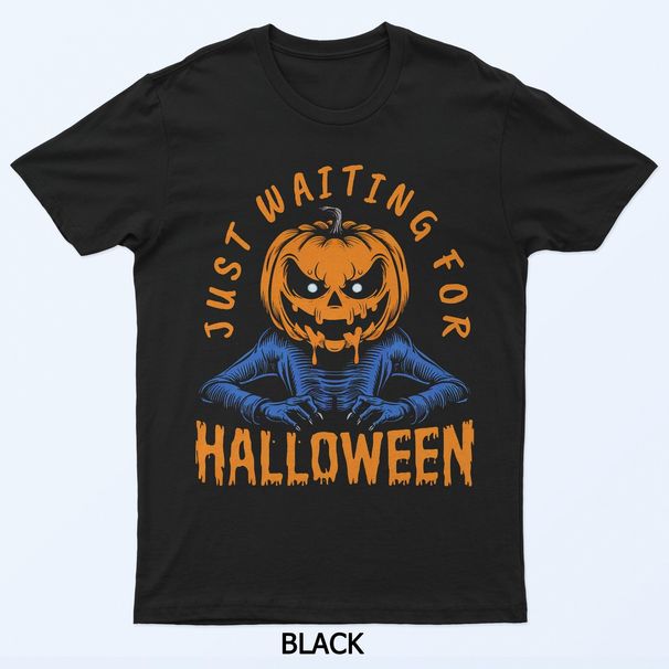 Spooky Pumpkin Just Waiting For Halloween Skeleton Scary T-Shirt Mens Womens Tees Top_viptrois.com