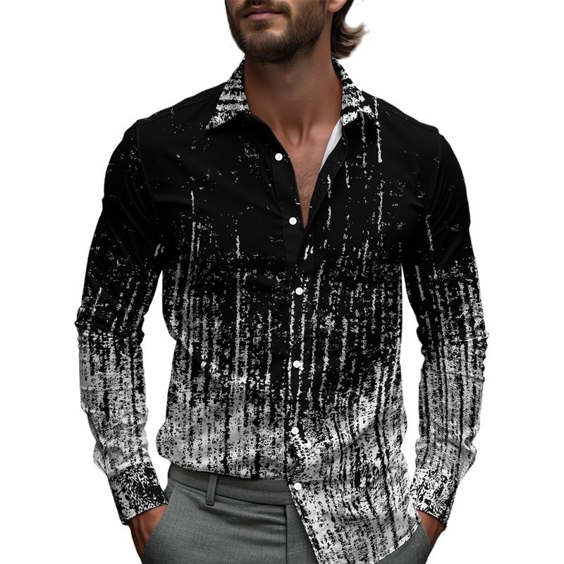 Simple Mens Shirt Spring Single Breasted Lapel Design Shirt New Daily Fashion Casual Loose Comfortable Business Shirts Geometric_viptrois.com
