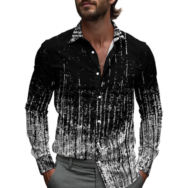 Simple Mens Shirt Spring Single Breasted Lapel Design Shirt New Daily Fashion Casual Loose Comfortable Business Shirts Geometric_viptrois.com