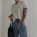 Men's Clothing Waffle Short Sleeved T Shirt Simple Bottoming Top Light Breathable Side Slit T Shirt_viptrois.com