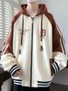 Men’s Streetwear Zip-Up Hoodie – Oversized Baseball Jacket With Color Block Design, Unisex Casual Pullover For Teens & Young Adults_viptrois.com