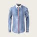 Men’s Contrast Stripe Long-Sleeve Shirt – Slim Fit, Breathable Cotton-Blend, Trendy Casual & Business Wear (Black/Blue Stripe)_viptrois.com