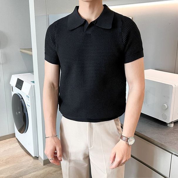 Men's Slim Fit Linen Blend Short Sleeve Polo Shirt - Breathable & Stylish Casual Business Wear For Summer_viptrois.com
