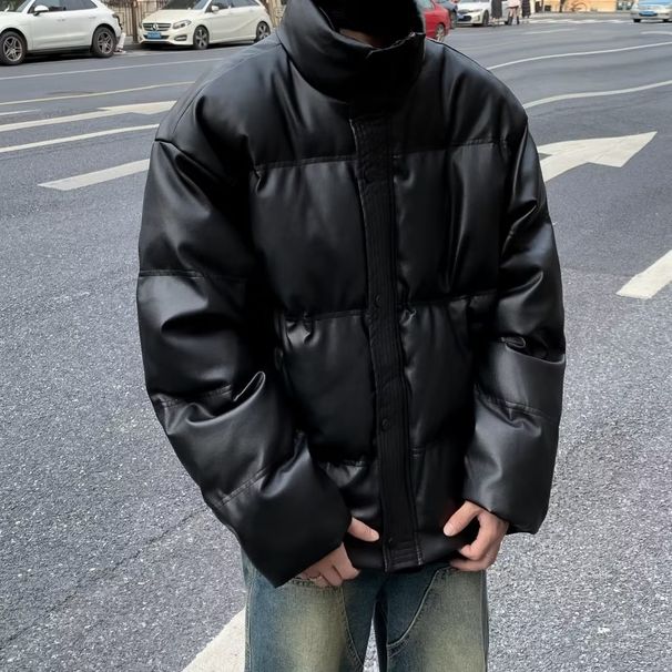 Men's Leather Cotton Coat American High Street Fashion Brand Loose Thick Warm Coat Short Windproof High Collar Casual Bread Coat Trend_viptrois.com