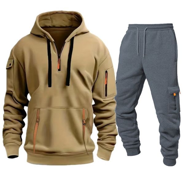 Men's Hooded Sweatshirt & Jogger Set - Breathable Polyester Activewear With Multiple Pockets For Gym, Running & Casual Wear_viptrois.com