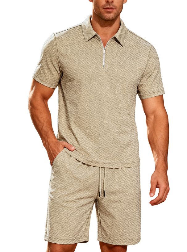 Men's Summer Casual Suit Set – Striped Short Sleeve & Solid Pants (S-XXXL, Navy/Black/Khaki)_viptrois.com