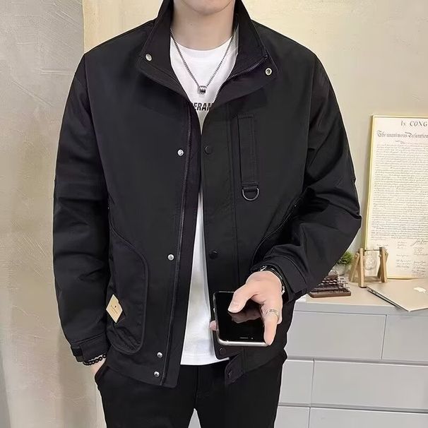 Autumn Workwear Jacket, Men's Rugged And Handsome Jacket, Casual And Versatile, Loose Stand Up Collar Clothes_viptrois.com