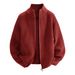 Unisex Zip-Up Knit Cardigan - Oversized Cable Knit Sweater Jacket, Soft & Stretchy For Fall & Winter (Black, Grey, Beige, Red)_viptrois.com