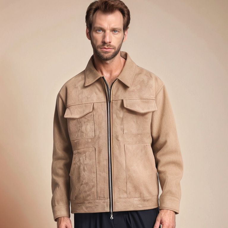 Men's Suede Jacket - Zippered Pocket Lapel Coat | Casual Spring/Fall Outerwear_viptrois.com