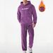 Men's Fleece Loungewear Set – Cozy Coral Fleece Hoodie & Joggers With Embroidery (S-XXL, Black/Purple/Khaki, Ultra-Soft & Warm)_viptrois.com