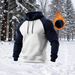 Men's Retro American Style Pullover Hoodie With Color Block Design, Fleece Lined, Relaxed Fit, Long Sleeve, Zipper Front, Casual Streetwear For Winter_viptrois.com