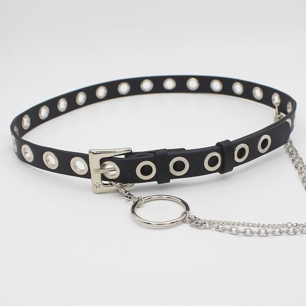Western Hip Hop Women's Belt - Eyelet Chain Strap For Dresses & Jeans (Adjustable Waistband, Fashion Punk Accessory)_viptrois.com