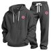 Hip-Hop Style Hooded Zip-Up Sweatshirt With Letter Patchwork, Unisex Streetwear Hoodie, Oversized Fit For Men & Women_viptrois.com