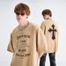 Autumn American Style Washed Salted Cross Loose Cotton Short Sleeve T-Shirt Unisex Street Versatile_viptrois.com