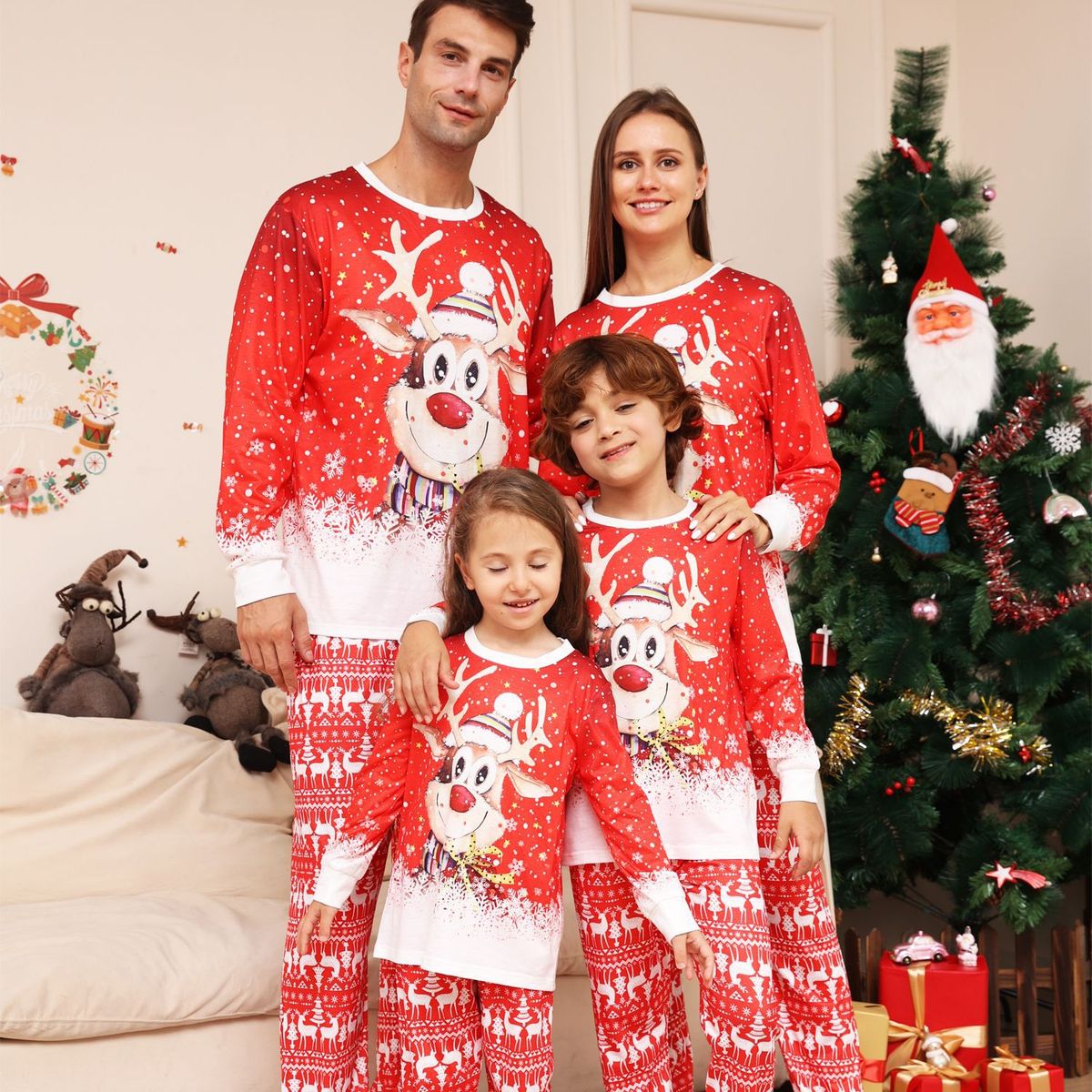 Christmas family set cartoon Snowflake deer Christmas family set printed homewear pajamas_viptrois.com