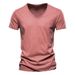 2025 Summer Popular Men's New Pure Color Slub Cotton V-neck Short-sleeved Shirt_viptrois.com