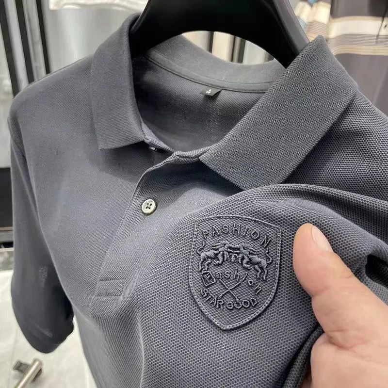 Men's Clothing Commerce High Quality Casual Business Summer Short Sleeved Tops Popular Men's Embroidered Non Iron Polo Shirt_viptrois.com
