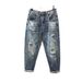 Men's Clothing Ripped Beggar Pants Men's High Street Retro Harem Nine Point Pants Spring And Summer Men's Loose Straight Trendy Jeans_viptrois.com