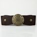 Western Cincher Elastic Waistband For Women Wide Version Waist Slimming Punk Style Metal Carved Round Buckle Belt_viptrois.com