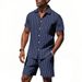 Men's Linen Stripe Short Sleeve Shirt & Casual Shorts Set – Breathable Summer Outfit For Beach & Travel Men's Sets_viptrois.com