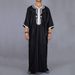 Men's Long Shirt, Casual Youth, Ordinary Black Muslim Embroidered Robe_viptrois.com