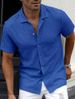 European And American Men's Casual Knitted Shirt, New Men's Summer Style Solid Color Lapel Cutout Breathable Men's Short-sleeved Top_viptrois.com