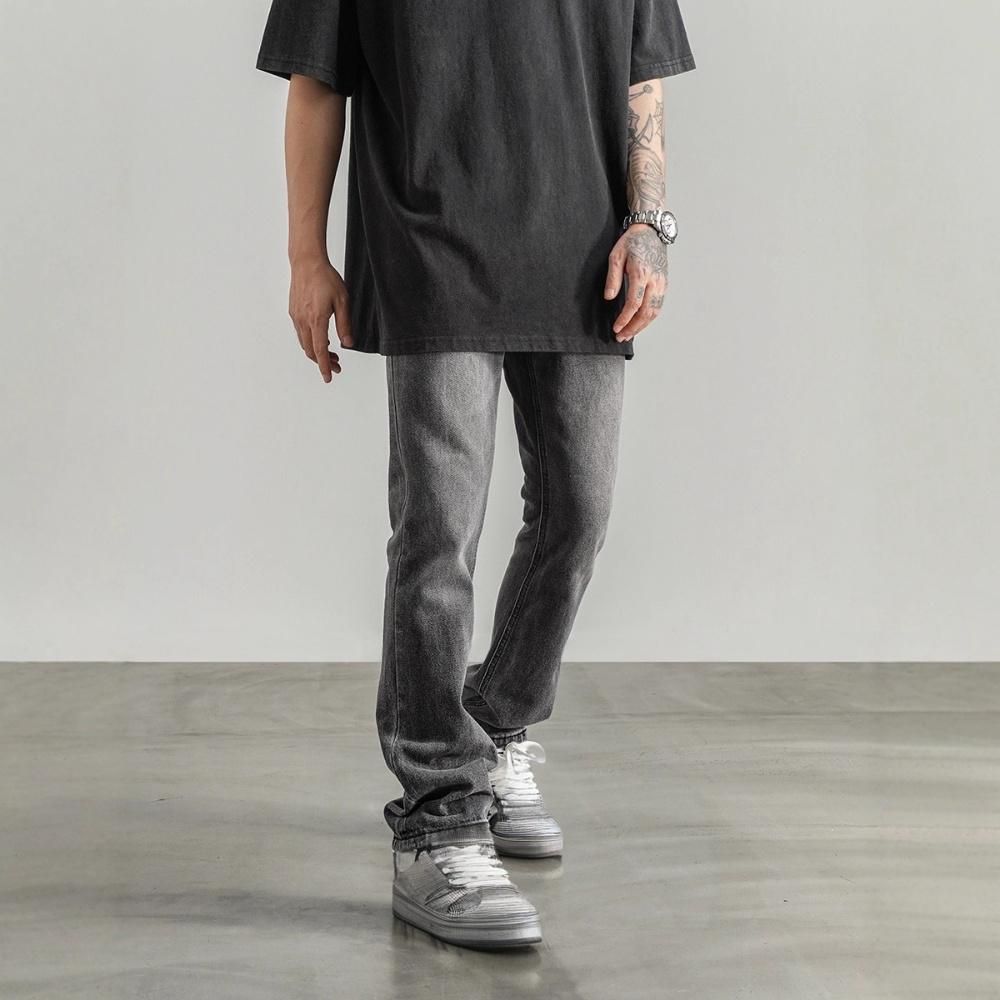 Men's Clothing Retro Washed Distressed Vintage Washed Gray High Street American Retro Jeans - Relaxed Fit Bootcut Denim Pants For Men & Women_viptrois.com