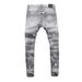 Men's Clothing Street Fashion Jeans Men's Light Gray Washed Hole Patch Paint Trendy Brand Elastic Tight Skinny Pants Men_viptrois.com