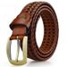 Men's Belts Hand Woven Leather Belt Men's Fashion Retro Leather Belt Breathable Pin Buckle Trouser Belt_viptrois.com