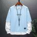Hoodless Sweatshirt For Men In Spring And Autumn, Loose And Trendy Long Sleeved T-shirt, Base Coat, And Outerwear_viptrois.com