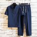 Men's Clothing Summer Linen Suit Cotton And Linen Loose Casual Short Sleeved T Shirt Nine Point Pants Two Piece Suit_viptrois.com