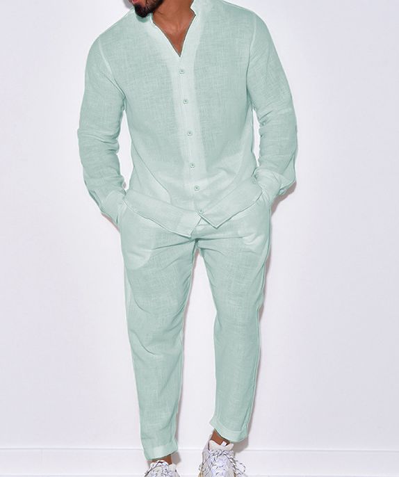 Men's Clothing Sports Suit Men's Linen Autumn Casual Suit Long Sleeved Fashion Workwear Trousers Foreign Trade Two Piece Set_viptrois.com