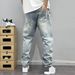 2025 High Street Ink Splashed Hole Jeans Men's Thin Washed Personality Loose Beggar Pants Handsome Straight Pants_viptrois.com