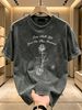 230g Washed Men Casual Tee White Rose Letter Print Short Sleeve Loose Daily Streetwear T-Shirt_viptrois.com