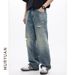 Men's Clothing Fashion Retro Washed Ripped Jeans Wide Leg Loose Casual Floor Mopping Trousers_viptrois.com