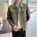 Premium PU Splicing Design Green Coat Men's Spring And Autumn Light Ripe Wind Lapel Tooling Suede Jacket Trendy Brand_viptrois.com