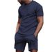 Cross-border Birdseye Short-Sleeve T-Shirt Top + 5-Inch Shorts Solid Color 2-Piece Summer Running Fitness Sports Set_viptrois.com